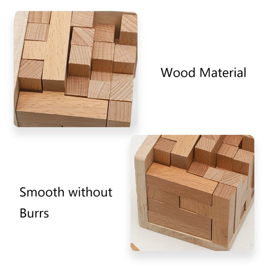Wooden 3D Puzzles with 25 T-shaped Blocks,Classic Luban Lock Cube Puzzle Toys, Intellectual Game for children and adults