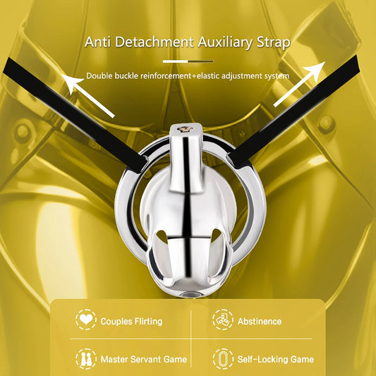 Stainless Steel Chastity Cage for Men, with Adjustable Rings (S/M/L) & Anti-Escape Belt, BDSM Adult Toy, Male Chastity Belt