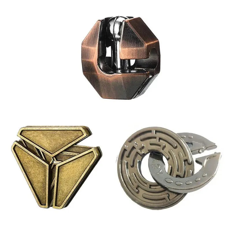 3Pcs Set Metal Brain Teaser Puzzle Toys IQ Challenge Games Solution Unlock for Kids & Adults Perfect Party Challenge Gift