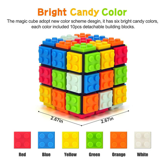 Building Blocks 3D Magic Puzzle Cube 3x3x3 DIY Fidget Toy Brick Anti Stress Relief Sensory ADHD Educational Game for Kids Adult
