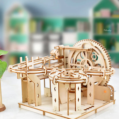 3D Wooden Puzzle DIY Mechanical Manual Model  Building Kits Assemble Toys Marble Run Set with 4 Ball for Adult Kids Gifts