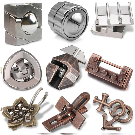 Metal Brain Teaser Puzzles 9PCS Educational Intellectual Toys Unlock Interlock IQ Test Adults Kids Magic Tricks Novelty Gifts