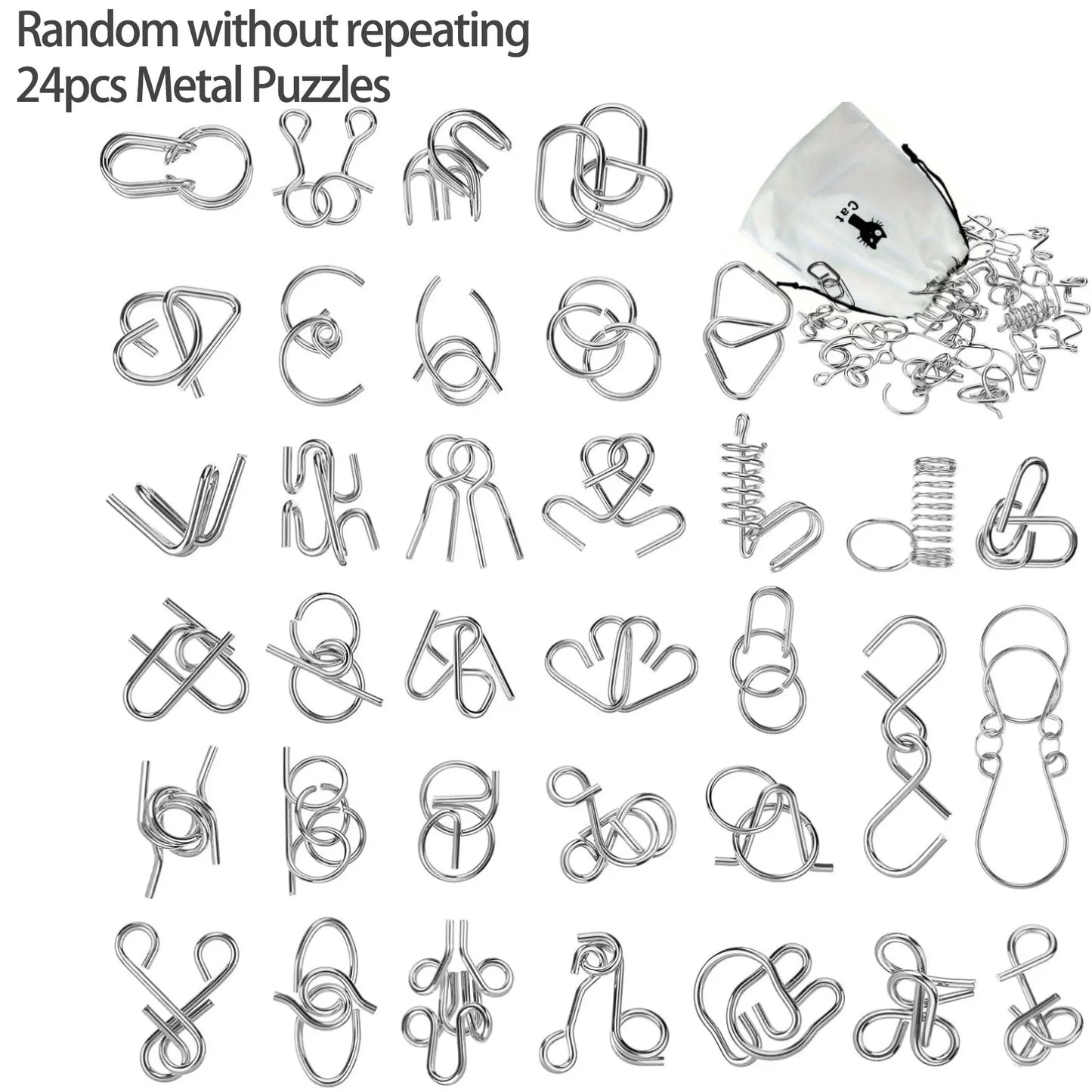 Metal Wire Puzzle Set,Brain Teaser IQ Test Disentanglemen Iron Link Unlock Interlock Game Chinese Ring Magic Trick Toy