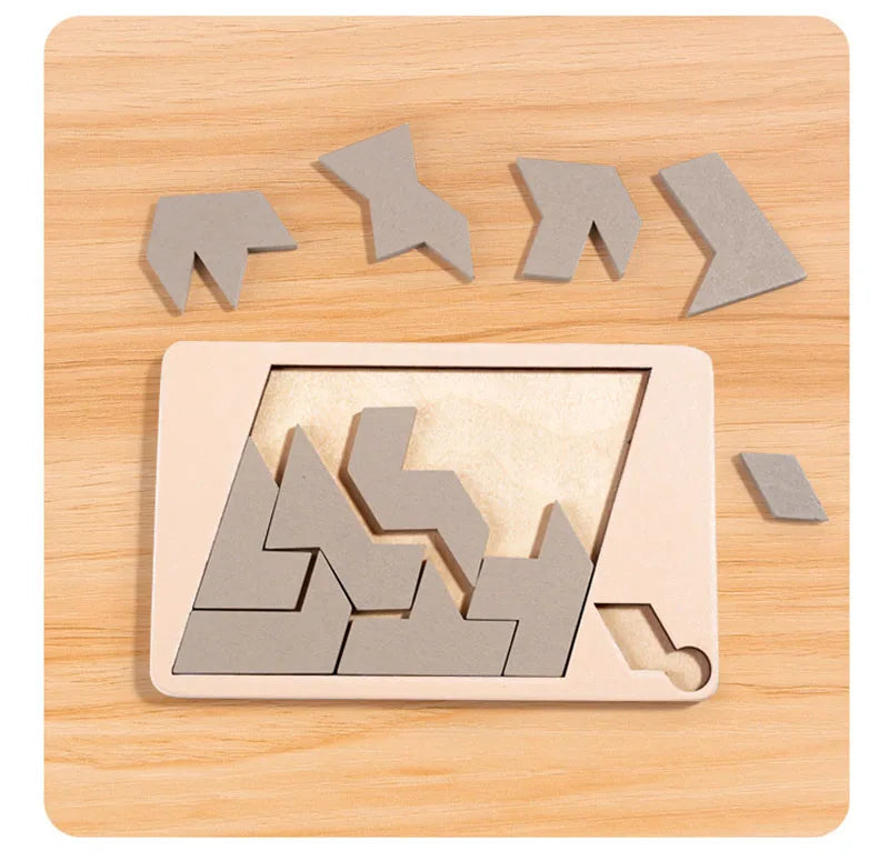 Wooden Geometric Puzzles Challenge Impossible Brain Burning Decompression IQ Tangram Brain Teasers Jigsaw Puzzle for Adults Kids