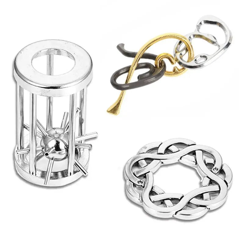 3Pcs Set Metal Brain Teaser Puzzle Toys IQ Challenge Games Solution Unlock for Kids & Adults Perfect Party Challenge Gift