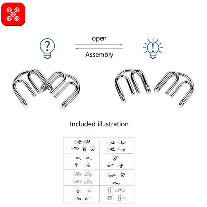 24Pcs/Set Metal Wire Puzzle Set IQ Mind Brain Teaser Reliever Parent-children Interactive Game Metal Link Unlock Interlock Toys