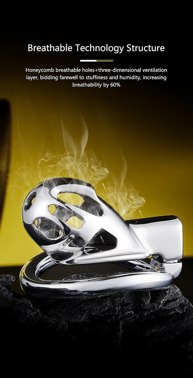 Stainless Steel Chastity Cage for Men, with Adjustable Rings (S/M/L) & Anti-Escape Belt, BDSM Adult Toy, Male Chastity Belt