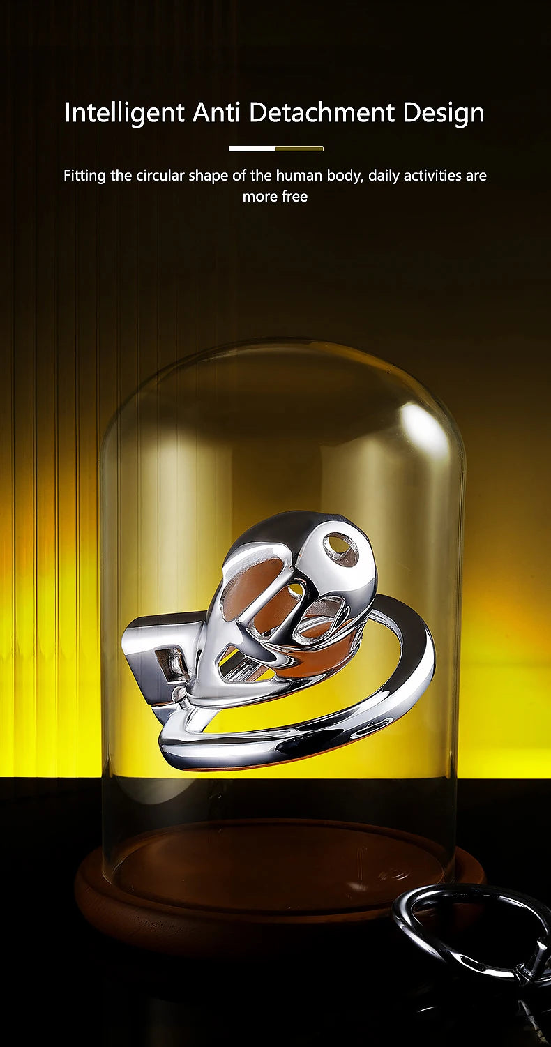 Stainless Steel Chastity Cage for Men, with Adjustable Rings (S/M/L) & Anti-Escape Belt, BDSM Adult Toy, Male Chastity Belt