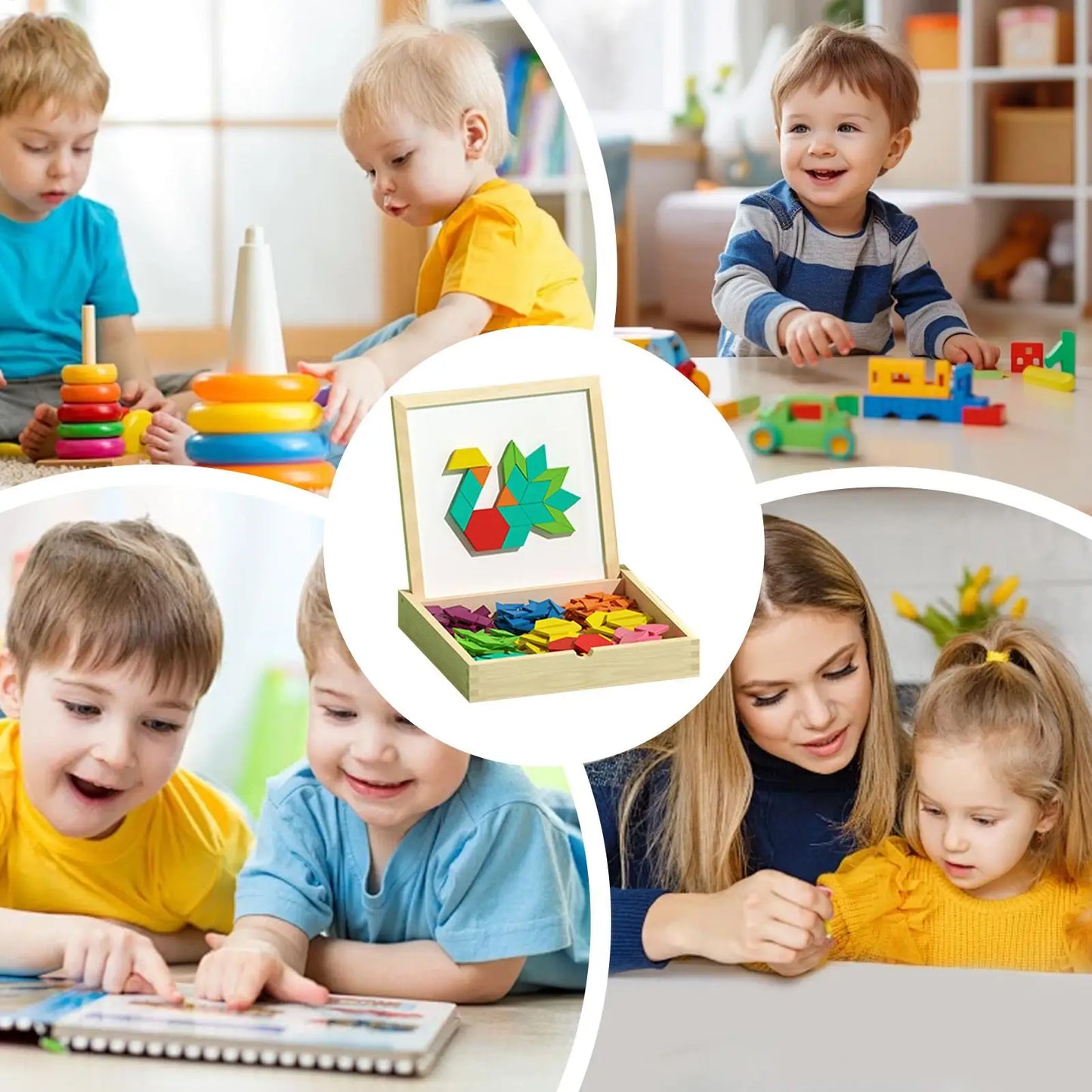 Magnetic Wooden Pattern Blocks Set STEMs Geometry Learning Toys For Kids 4-8, Educational Puzzle With Activity Cards