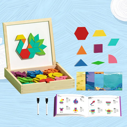 Magnetic Wooden Pattern Blocks Set STEMs Geometry Learning Toys For Kids 4-8, Educational Puzzle With Activity Cards