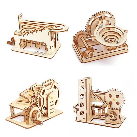 DIY 3D Wooden Puzzle - Set of Mechanical Puzzles Spiral Marble Run Toy for Adult and Teen Builders