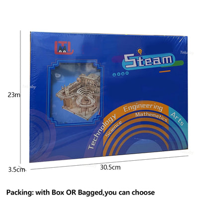 3D Wooden Puzzle DIY Mechanical Manual Model  Building Kits Assemble Toys Marble Run Set with 4 Ball for Adult Kids Gifts