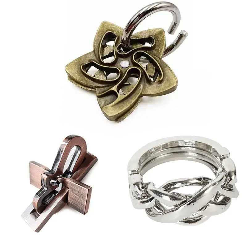 3Pcs Set Metal Brain Teaser Puzzle Toys IQ Challenge Games Solution Unlock for Kids & Adults Perfect Party Challenge Gift