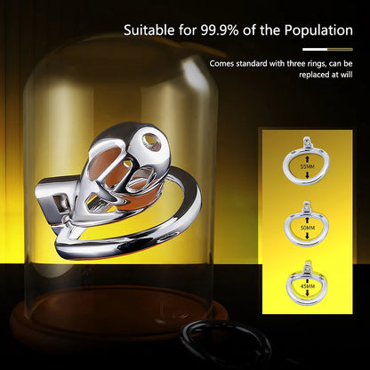 Stainless Steel Chastity Cage for Men, with Adjustable Rings (S/M/L) & Anti-Escape Belt, BDSM Adult Toy, Male Chastity Belt