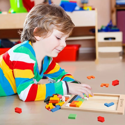 Wooden Puzzles Blocks Brain Teasers Toy Tangram Colorful Jigsaw Game Preschool Educational Gift For Baby Toddlers Kids