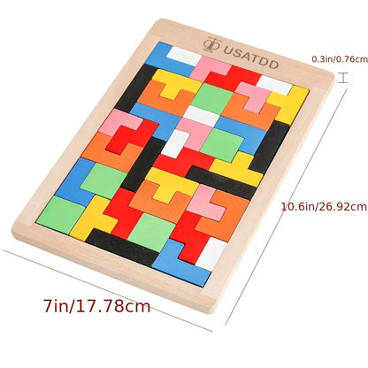 Wooden Puzzles Blocks Brain Teasers Toy Tangram Colorful Jigsaw Game Preschool Educational Gift For Baby Toddlers Kids