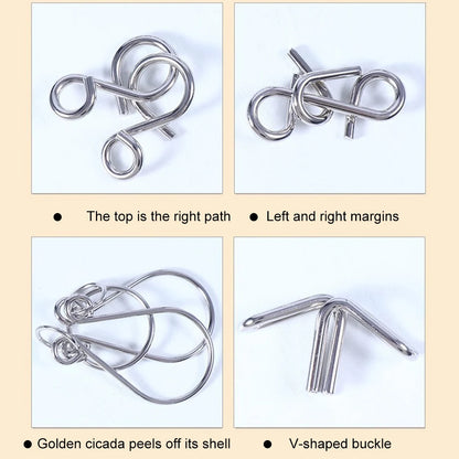 24Pcs/Set Metal Wire Puzzle Set IQ Mind Brain Teaser Reliever Parent-children Interactive Game Metal Link Unlock Interlock Toys