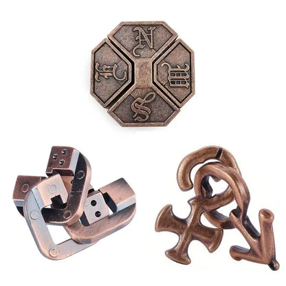3Pcs Set Metal Brain Teaser Puzzle Toys IQ Challenge Games Solution Unlock for Kids & Adults Perfect Party Challenge Gift