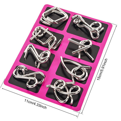 24Pcs/Set Metal Wire Puzzle Set IQ Mind Brain Teaser Reliever Parent-children Interactive Game Metal Link Unlock Interlock Toys