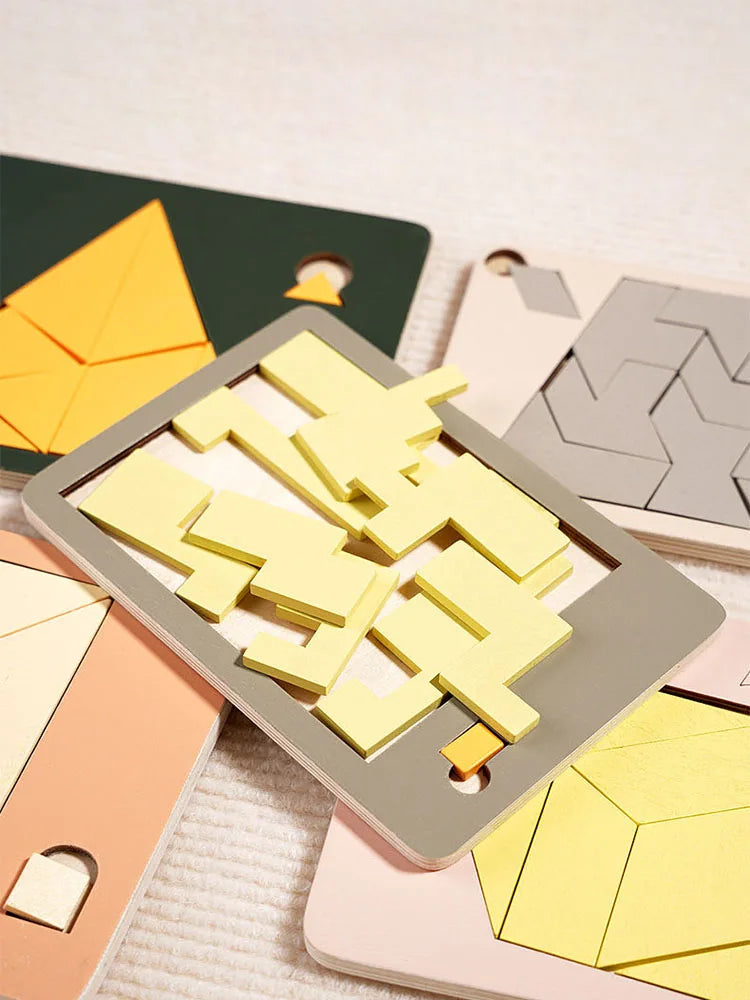 Wooden Geometric Puzzles Challenge Impossible Brain Burning Decompression IQ Tangram Brain Teasers Jigsaw Puzzle for Adults Kids