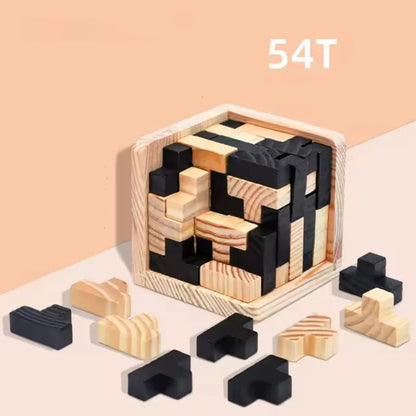 Funny Wooden Puzzles IQ Toys 54T Cube Educational Toys For Kids Intellectual Game For Adults And Puzzle Enthusiasts