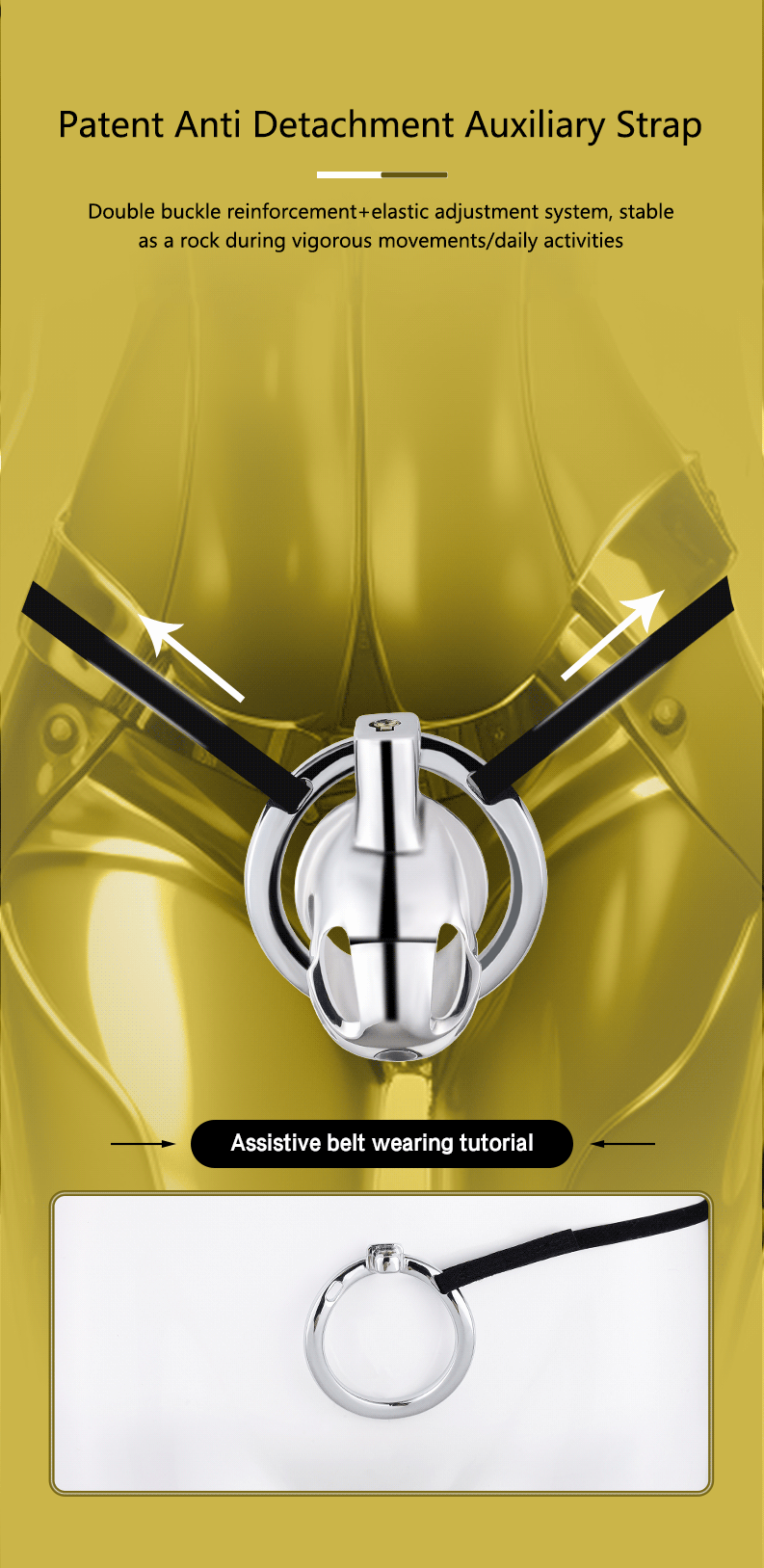 Stainless Steel Chastity Cage for Men, with Adjustable Rings (S/M/L) & Anti-Escape Belt, BDSM Adult Toy, Male Chastity Belt