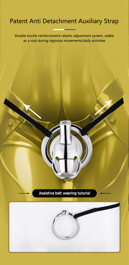 Stainless Steel Chastity Cage for Men, with Adjustable Rings (S/M/L) & Anti-Escape Belt, BDSM Adult Toy, Male Chastity Belt