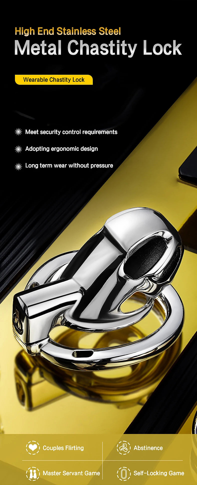 Stainless Steel Chastity Cage for Men, with Adjustable Rings (S/M/L) & Anti-Escape Belt, BDSM Adult Toy, Male Chastity Belt