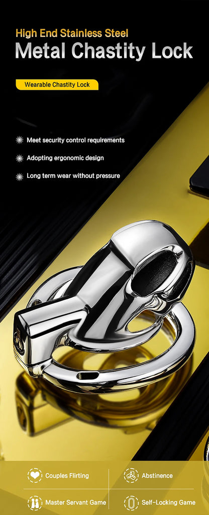 Stainless Steel Chastity Cage for Men, with Adjustable Rings (S/M/L) & Anti-Escape Belt, BDSM Adult Toy, Male Chastity Belt