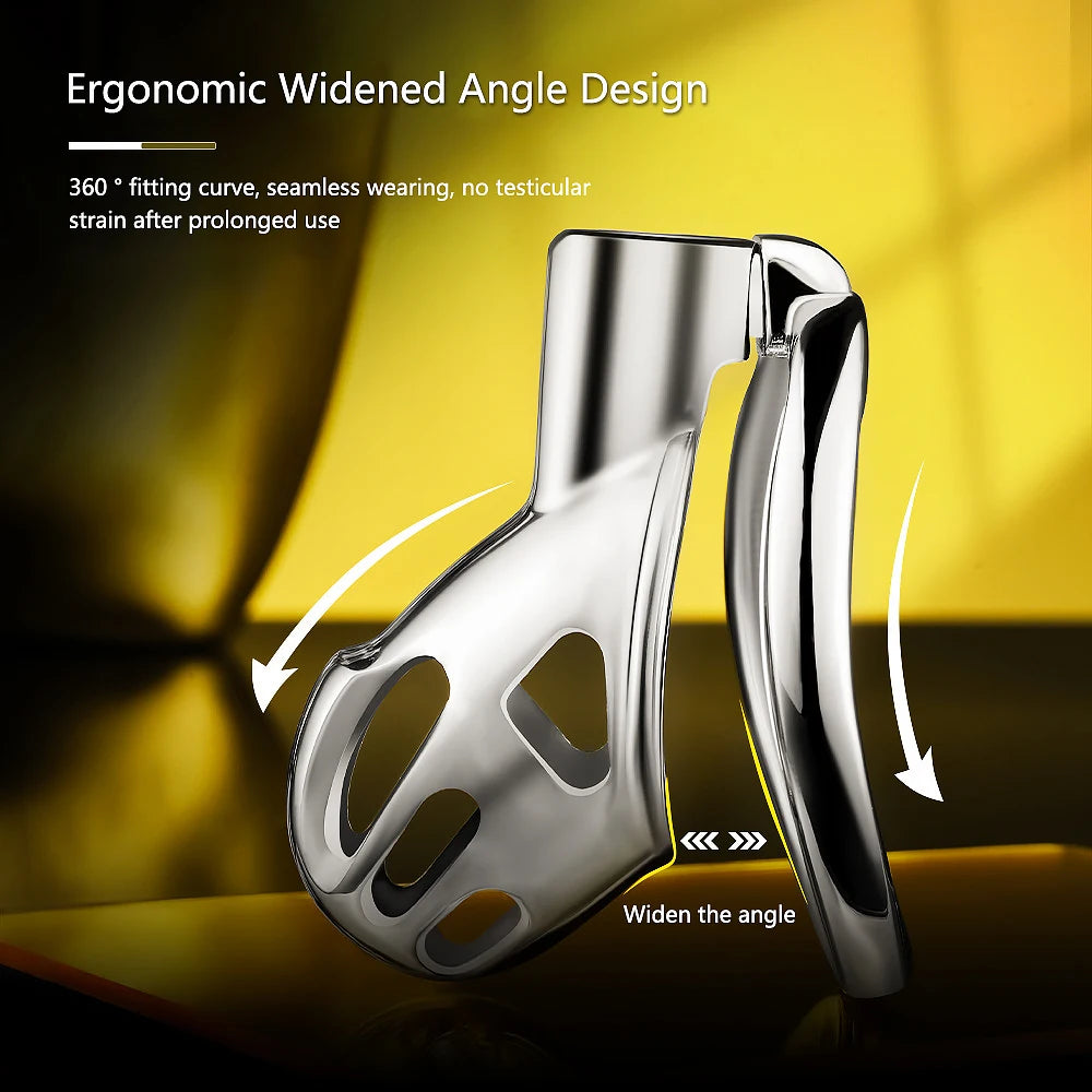 Stainless Steel Chastity Cage for Men, with Adjustable Rings (S/M/L) & Anti-Escape Belt, BDSM Adult Toy, Male Chastity Belt