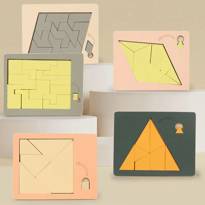 Wooden Geometric Puzzles Challenge Impossible Brain Burning Decompression IQ Tangram Brain Teasers Jigsaw Puzzle for Adults Kids