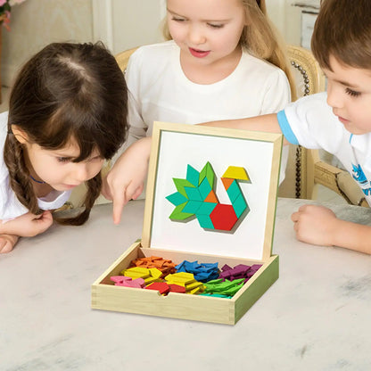 Magnetic Wooden Pattern Blocks Set STEMs Geometry Learning Toys For Kids 4-8, Educational Puzzle With Activity Cards