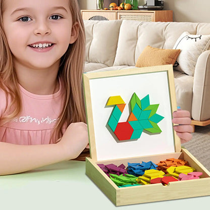 Magnetic Wooden Pattern Blocks Set STEMs Geometry Learning Toys For Kids 4-8, Educational Puzzle With Activity Cards