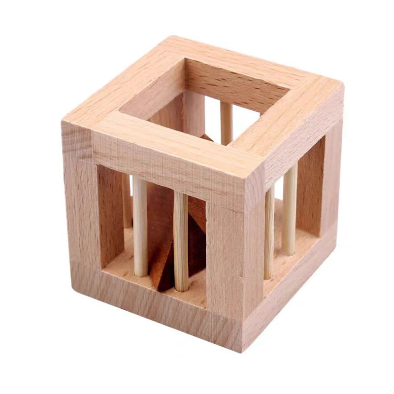Wooden Brain Teaser Puzzles For Kids And Adult Cage Apart Triangle Luban Lock IQ Challenge Games Educational Intellectual Toys