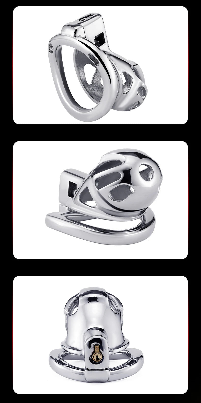 Stainless Steel Chastity Cage for Men, with Adjustable Rings (S/M/L) & Anti-Escape Belt, BDSM Adult Toy, Male Chastity Belt