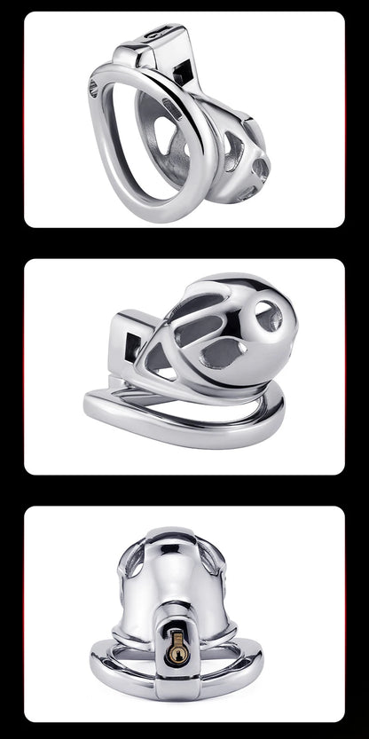 Stainless Steel Chastity Cage for Men, with Adjustable Rings (S/M/L) & Anti-Escape Belt, BDSM Adult Toy, Male Chastity Belt
