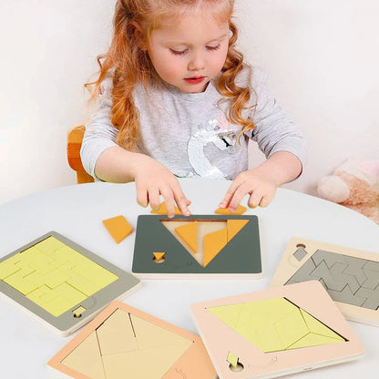 Wooden Geometric Puzzles Challenge Impossible Brain Burning Decompression IQ Tangram Brain Teasers Jigsaw Puzzle for Adults Kids