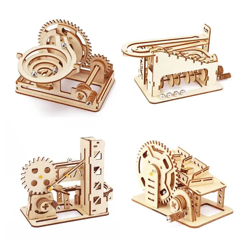 DIY 3D Wooden Puzzle - Set of Mechanical Puzzles Spiral Marble Run Toy for Adult and Teen Builders