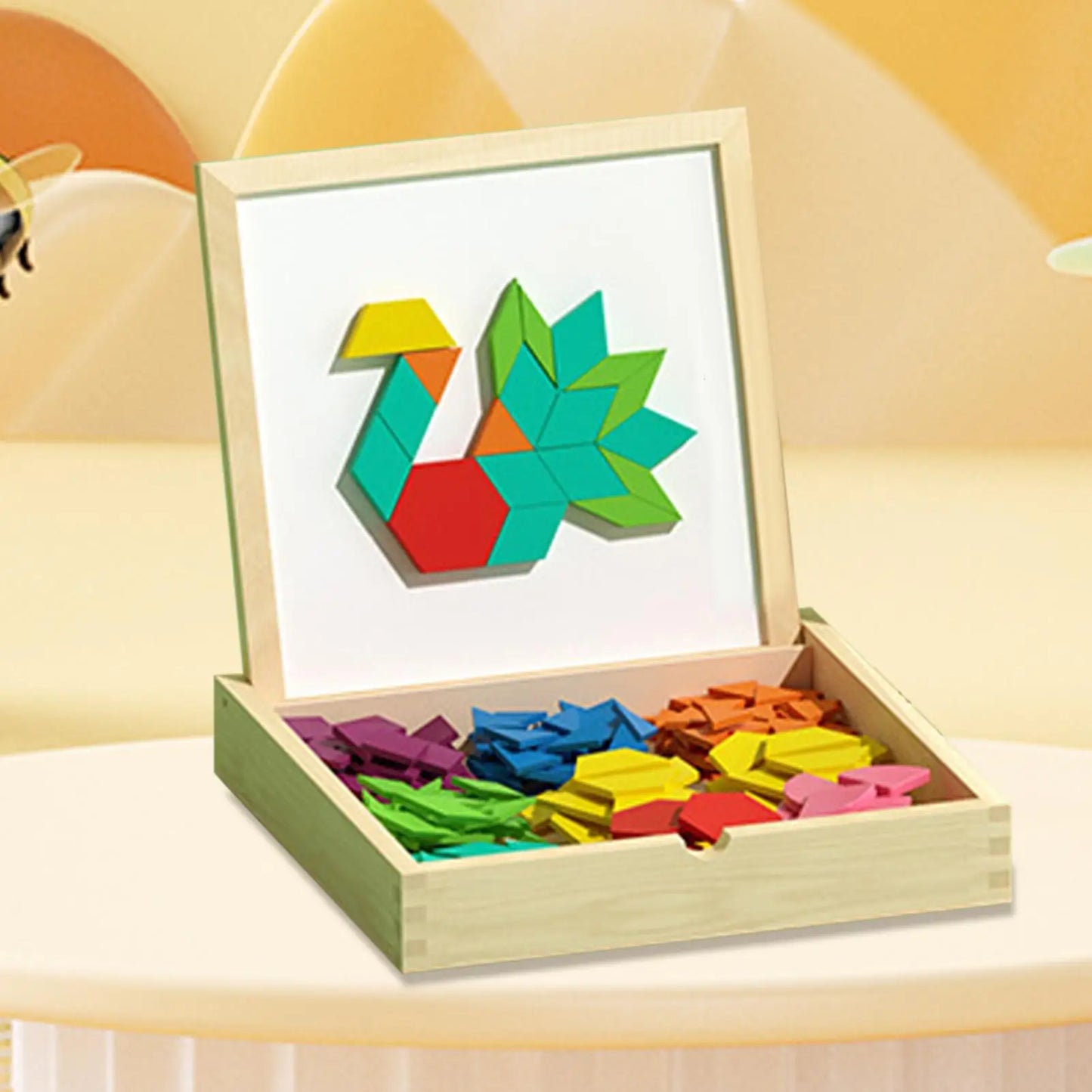 Magnetic Wooden Pattern Blocks Set STEMs Geometry Learning Toys For Kids 4-8, Educational Puzzle With Activity Cards