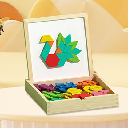 Magnetic Wooden Pattern Blocks Set STEMs Geometry Learning Toys For Kids 4-8, Educational Puzzle With Activity Cards