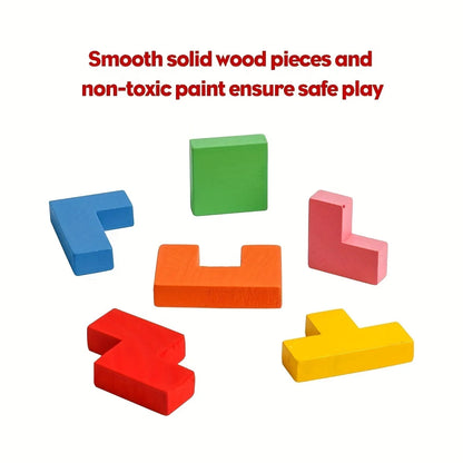 Wooden Puzzles Blocks Brain Teasers Toy Tangram Colorful Jigsaw Game Preschool Educational Gift For Baby Toddlers Kids