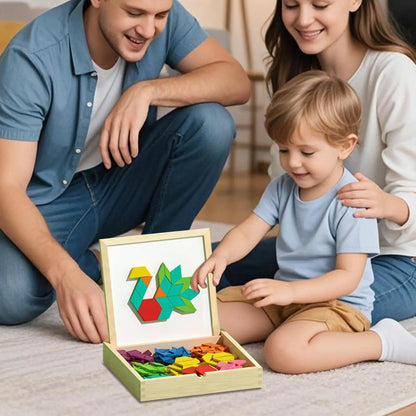 Magnetic Wooden Pattern Blocks Set STEMs Geometry Learning Toys For Kids 4-8, Educational Puzzle With Activity Cards