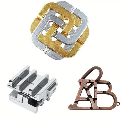 3Pcs Set Metal Brain Teaser Puzzle Toys IQ Challenge Games Solution Unlock for Kids & Adults Perfect Party Challenge Gift