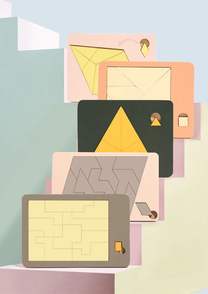 Wooden Geometric Puzzles Challenge Impossible Brain Burning Decompression IQ Tangram Brain Teasers Jigsaw Puzzle for Adults Kids