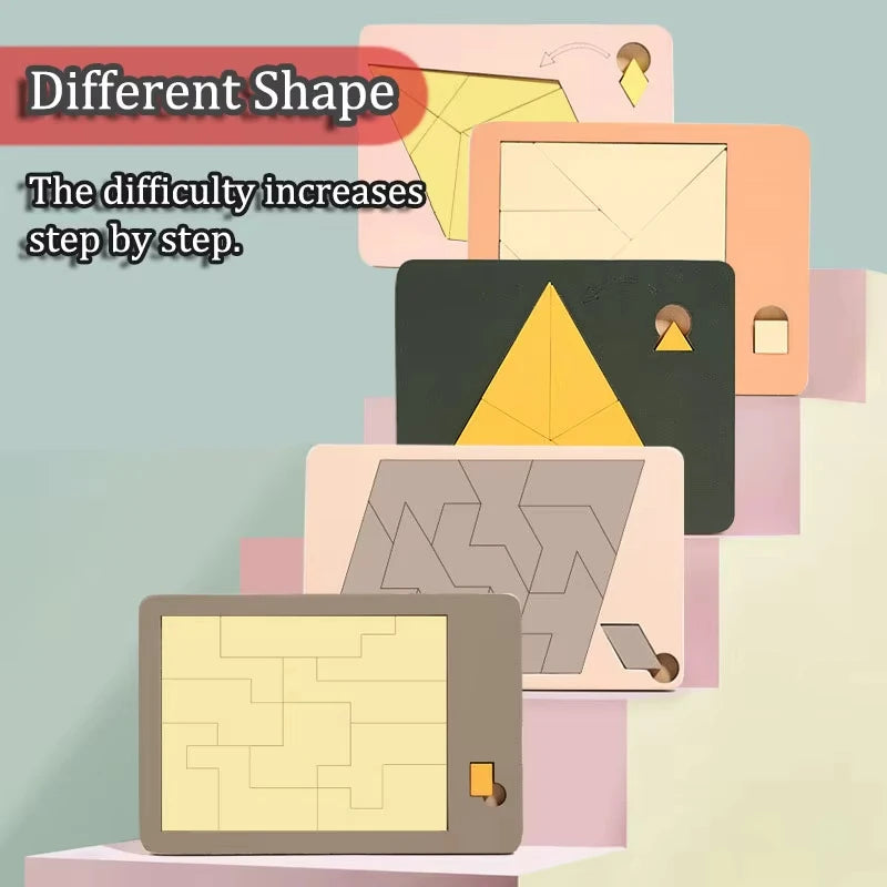 Wooden Geometric Puzzles Challenge Impossible Brain Burning Decompression IQ Tangram Brain Teasers Jigsaw Puzzle for Adults Kids