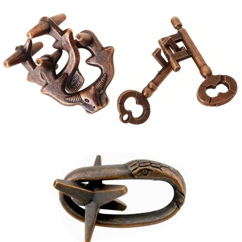 3Pcs Set Metal Brain Teaser Puzzle Toys IQ Challenge Games Solution Unlock for Kids & Adults Perfect Party Challenge Gift