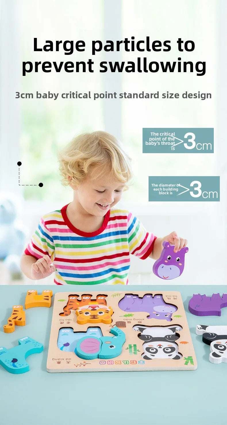 3D Puzzles Wooden Children's Puzzle 4-6 Early Education Cognition Animal Traffic Shape Matching Building Block Toy for Kids Gift