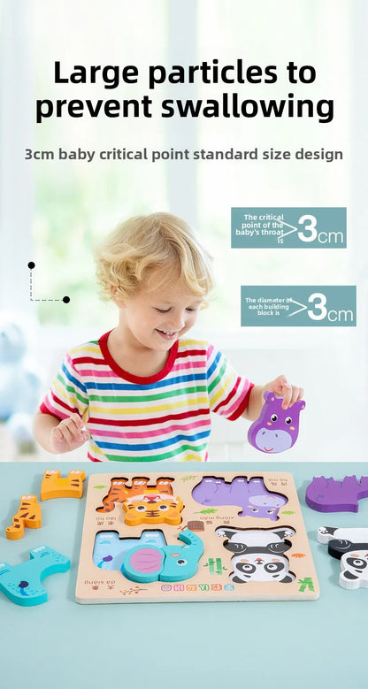3D Puzzles Wooden Children's Puzzle 4-6 Early Education Cognition Animal Traffic Shape Matching Building Block Toy for Kids Gift