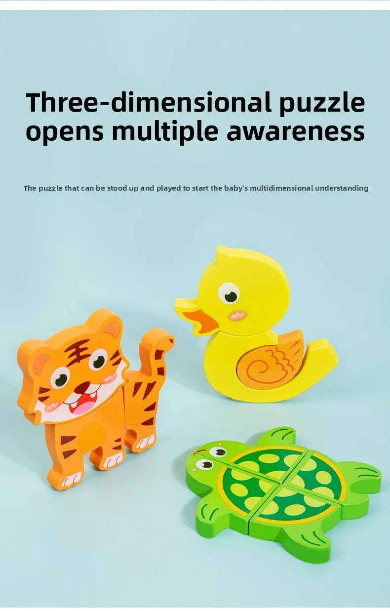 3D Puzzles Wooden Children's Puzzle 4-6 Early Education Cognition Animal Traffic Shape Matching Building Block Toy for Kids Gift