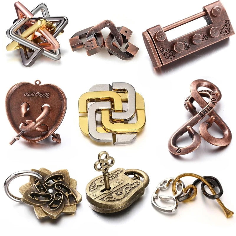 9Pcs Set Puzzle lock Unlock Rompecabezas Metalico Iq Brain Teaser Games For Adults Kids Juegos De Ingenio Y Destreza